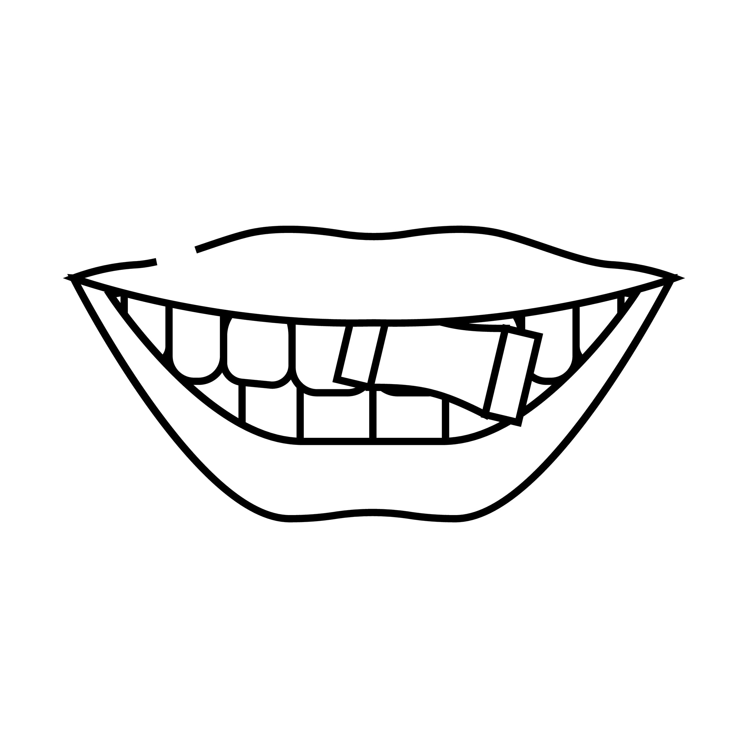 Mund schwarz weiss gezeichnet. Im Mund sind Zähne und ein Snus